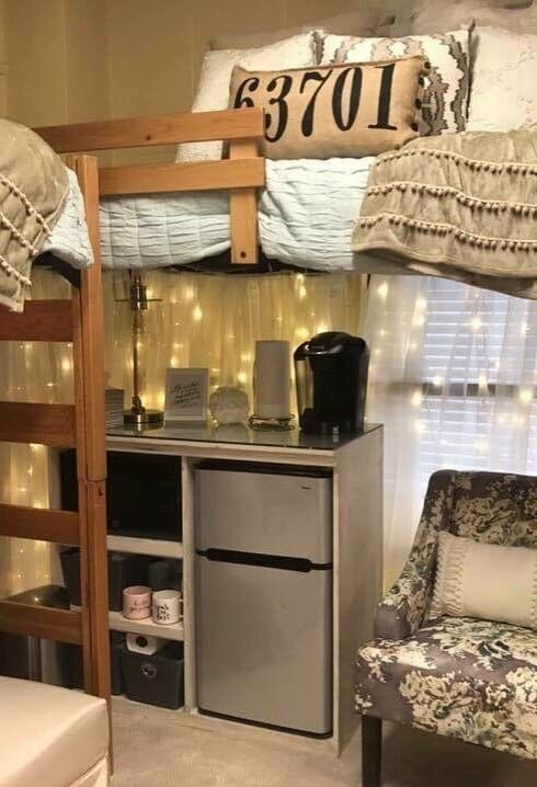 19 Genius Dorm Room Storage Ideas, Loft Bed Dorm Room Ideas